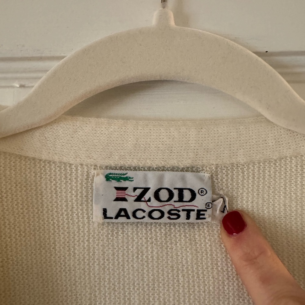 IZOD LACOSTE Vintage 70s/80s Cream/Off-White Preppy Knit Cardigan Men’s Large - Picture 7 of 7